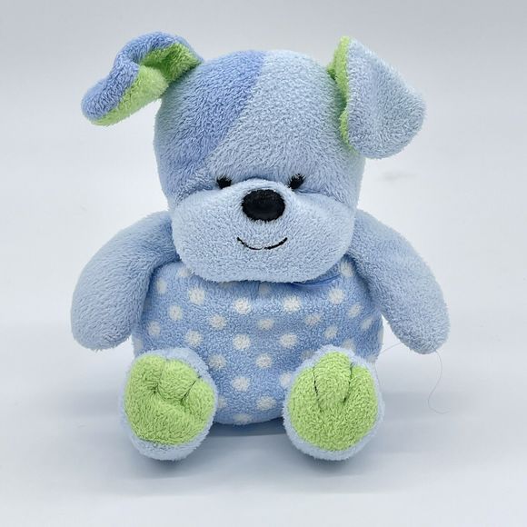 Carters Prestige Toy 7" Blue Green Polka Dot Puppy Dog Baby Plush Barking - Picture 1 of 9